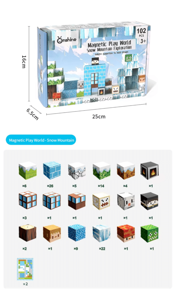 ของเล่นบล็อกแม่เหล็กทรงลูกบาศก์ Shinlecobe "สำรวจภูเขาหิมะ" – บล็อกสร้างสรรค์ DIY สำหรับเด็ก Stem Toys - Image 6
